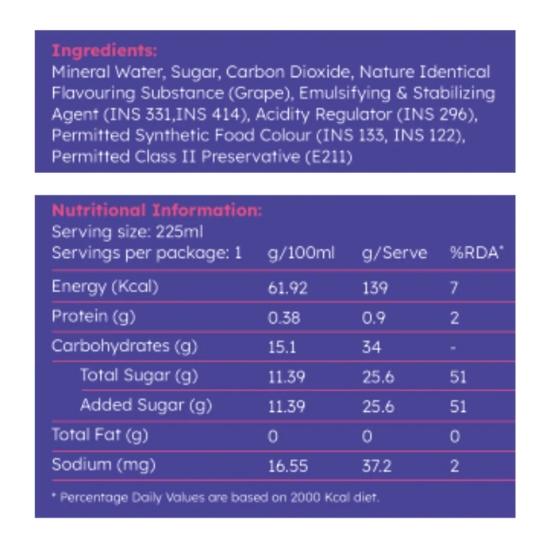 Pop Goli Soda – Виноградный вкус, газированная мраморная газировка, 225 мл