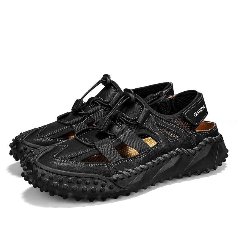 Дышащие мягкие сетчатые сандалии ручной работы, мужские пляжные шлепанцы, новые мужские сандалии, летняя уличная обувь для отдыха с перфорацией