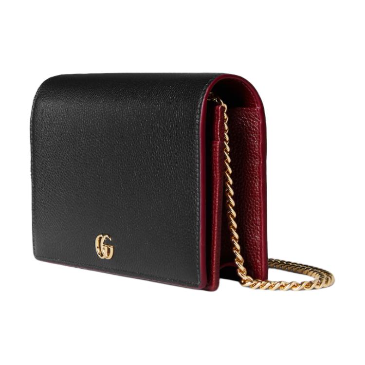 Gucci Marmont Logo Chain Design Leather Shoulder Bag Women Shoulder Bag Black 497985-AAE5F-1062