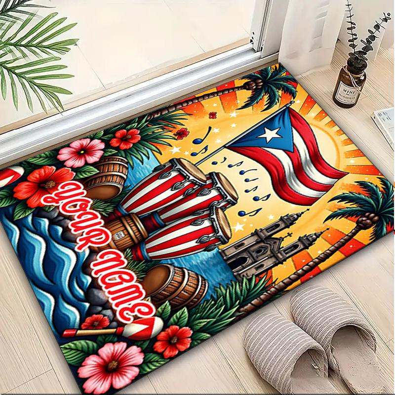 1PC Custom Name Puerto Rican Festival Celebration Theme Floor Mat Ideal for Living Room, Game Rooms, Office, Bedroom,Floor Mat Playful Design