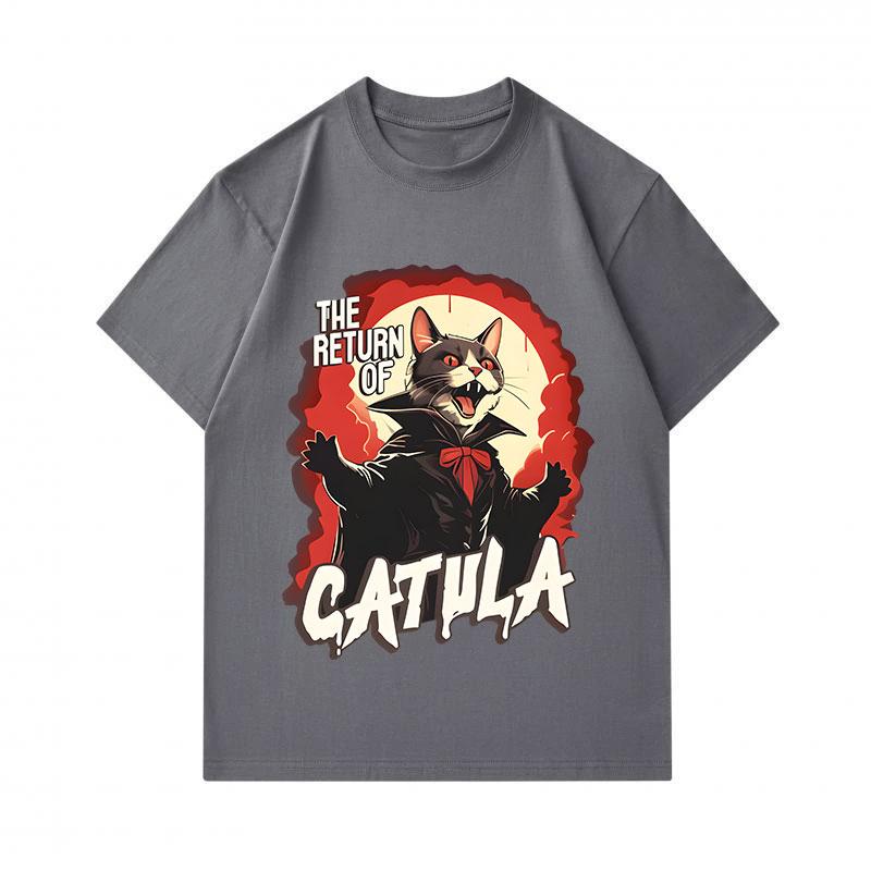 Men's 100% Cotton Crew Neck Short Sleeve T-Shirt, The Return of Catula Vampire Cat Print Casual Halloween Costume Top for Daily Wear