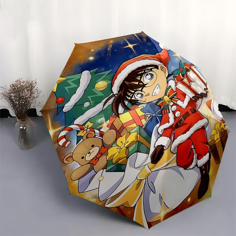 1pc Detective Conan Christmas Edition Automatic Opening/Closing Outdoor Umbrella - Portable 3-Fold Design with Iron Frame - Outdoor, Gift for Fan