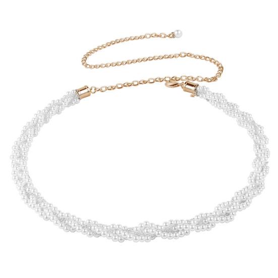 Женская поясная цепочка с цветком и жемчугом, регулируемая длина, элегантный многослойный ремень для платья, аксессуар для женщин