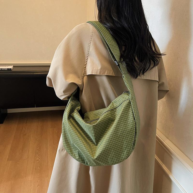 Вместительная клетчатая холщовая сумка женская легкая сумка через плечо кроссбоди сумка-пельмень