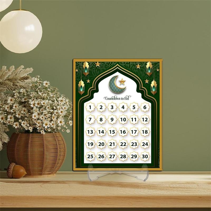 Acrylic Desktop Ramadan Advent Calendar with Base, Ethnic Home Table Eid Decoration, Countdown To Eid Holiday Craft