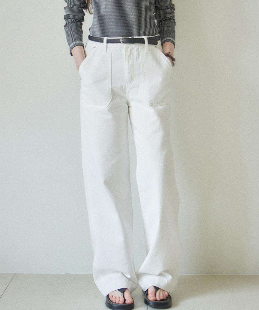 OURHOPE Washed Cotton Fatigue Pants - White