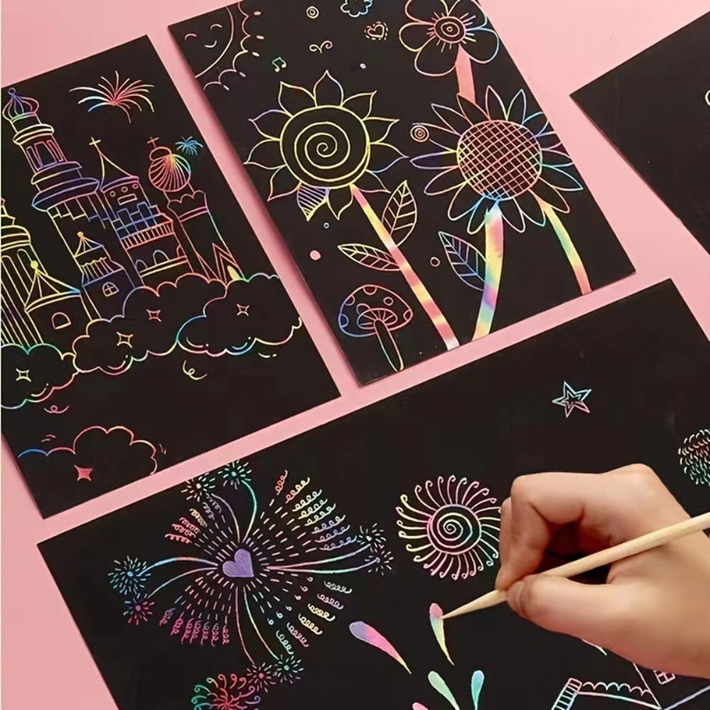 DIY Coloring Books Rainbow Drawing Board Cartoon Magic Scratch Paper for Kids