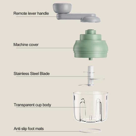 250ML Multifunctional Garlic Chopper Rust-Proof Stainless Steel Blades Easy Rotation Garlic Grinder for Chopping Ginger Potatoes Onions