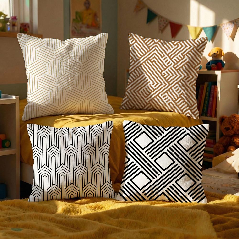 Geometric patterns Cushion Cover Set of Decorative Short Plush Pillow Covers for Sofa Soft Cushion Case x cm
