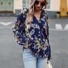 Elegant Floral Blouse for Women V Neck Lantern Sleeve Button Top Autumn Shirt