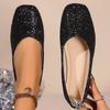 Fashion Fashion Solid Bling Flats Shoes for Women Spring Autumn 2025 Slip On Shallow Women'flats Shoes Plus Size Square Toeshoes Woman