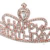 Fashion Crown with Letters Happy Birthday Crown Headband Crystal Headdress Hair Accessories Party Supplies
