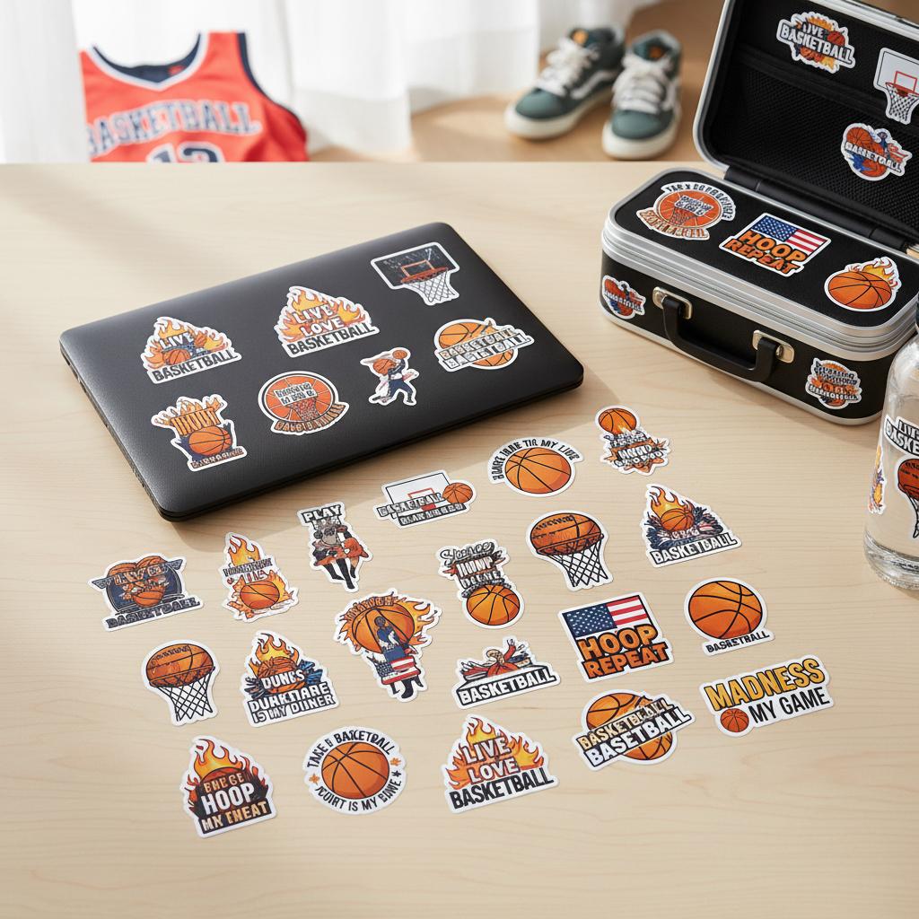 50Pcs Basketball Theme PVC Waterproof Stickers for Luggage Laptop Phone Case Decoration