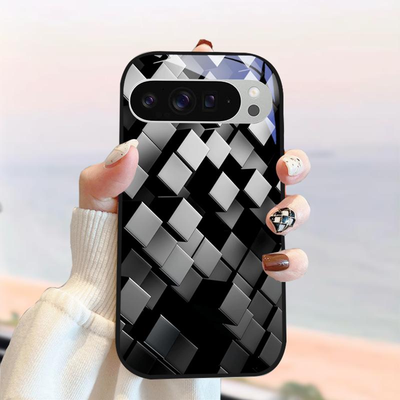 Для Google Pixel 9 Pro XL Модный стеклянный чехол Pixel9 Жесткий ПК Закаленное стекло Задняя крышка телефона Для Google Pixel 9a Ударопрочные чехлы