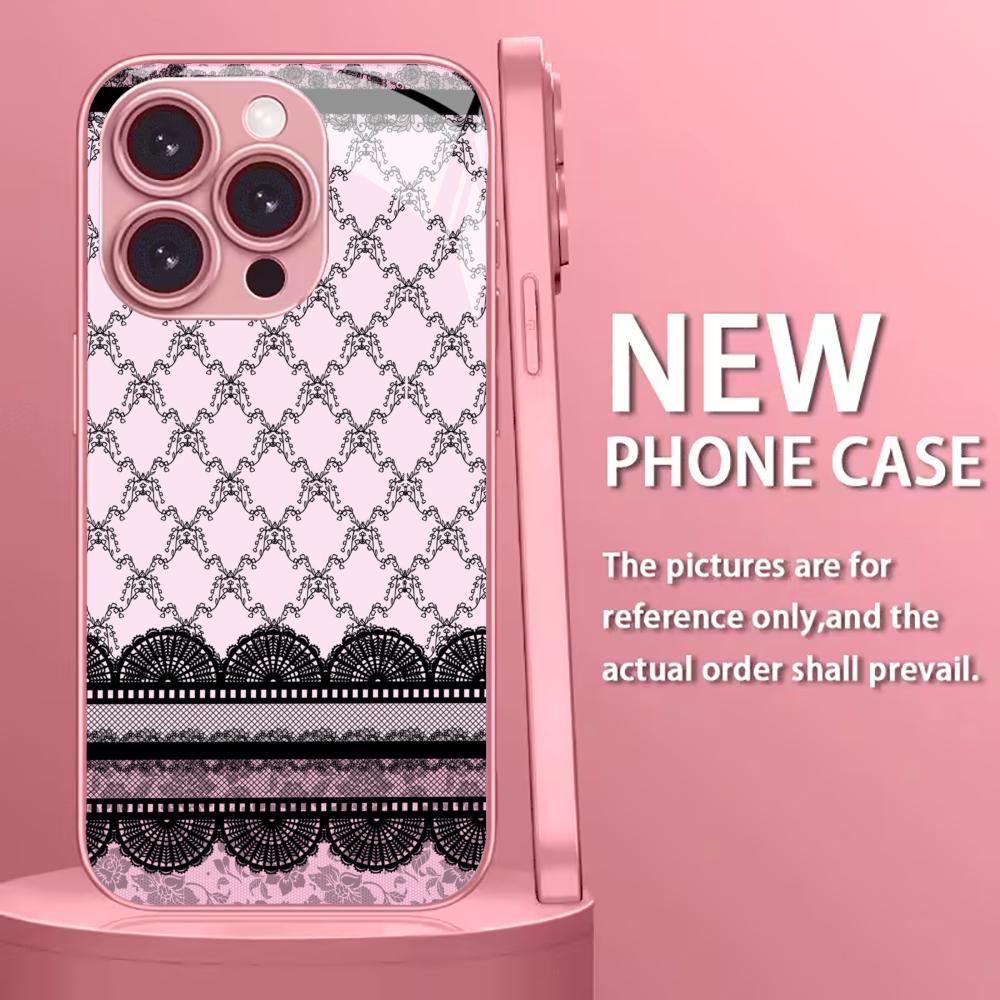 Elegant Black Lace Print phone case for iphone 17 case for iphone 17 pro max cover Glass for iPhone 17 16 15 14 13 12pm Pro Plus