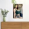 Hisun Tin Sign HD Metal Wall Art Stunning Asian Woman with Long Straight Hair in Dark Green Sleeveless Crop Top and Gray Drawstring Shorts with