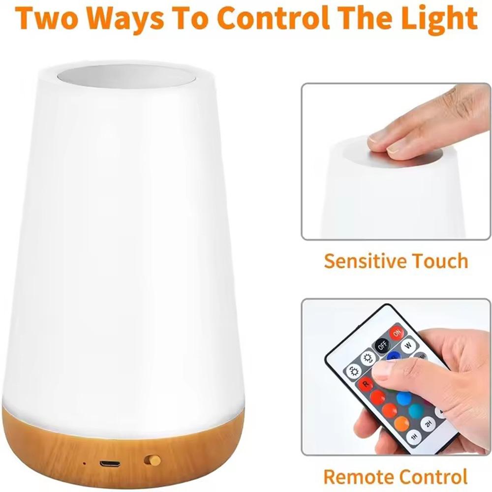 Touch Control LED Night Light 13 Colors and 5 Brightness USB Rechargeable Bedside Table Lamp Bedroom Reading Lamp with Remote Timer