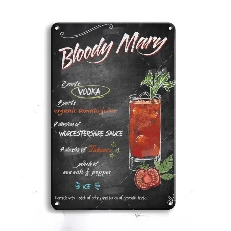 Hisun Tin Sign Vintage Assorted Cocktail Recipe Chalkboard Style Tin Sign Set Retro Aperol Spritz Gin Tonic Bloody Mary Metal Wall Art Rustic