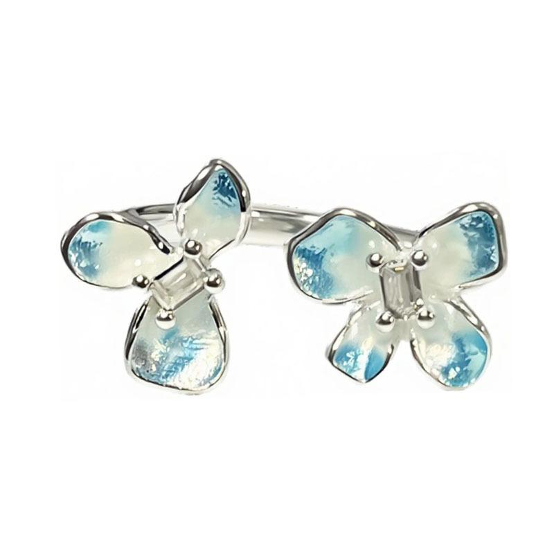 Stacking cream wind blue gradual change blue butterfly flower language smart flower butterfly ring women's fashion cold wind index finger ring