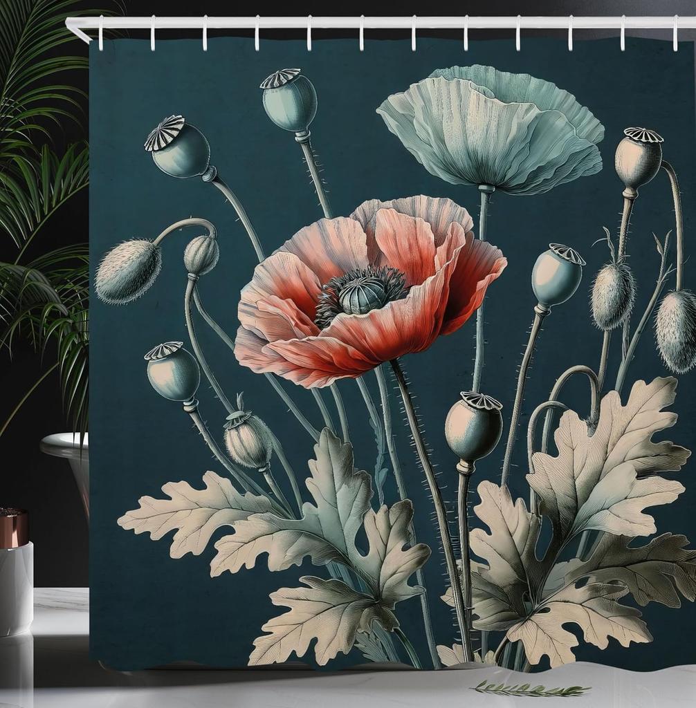 Floral Plant Theme Vintage Shower Curtain Vine Green Leafy Peacock Fabric Bathroom Decorative Shower Curtain With Hook