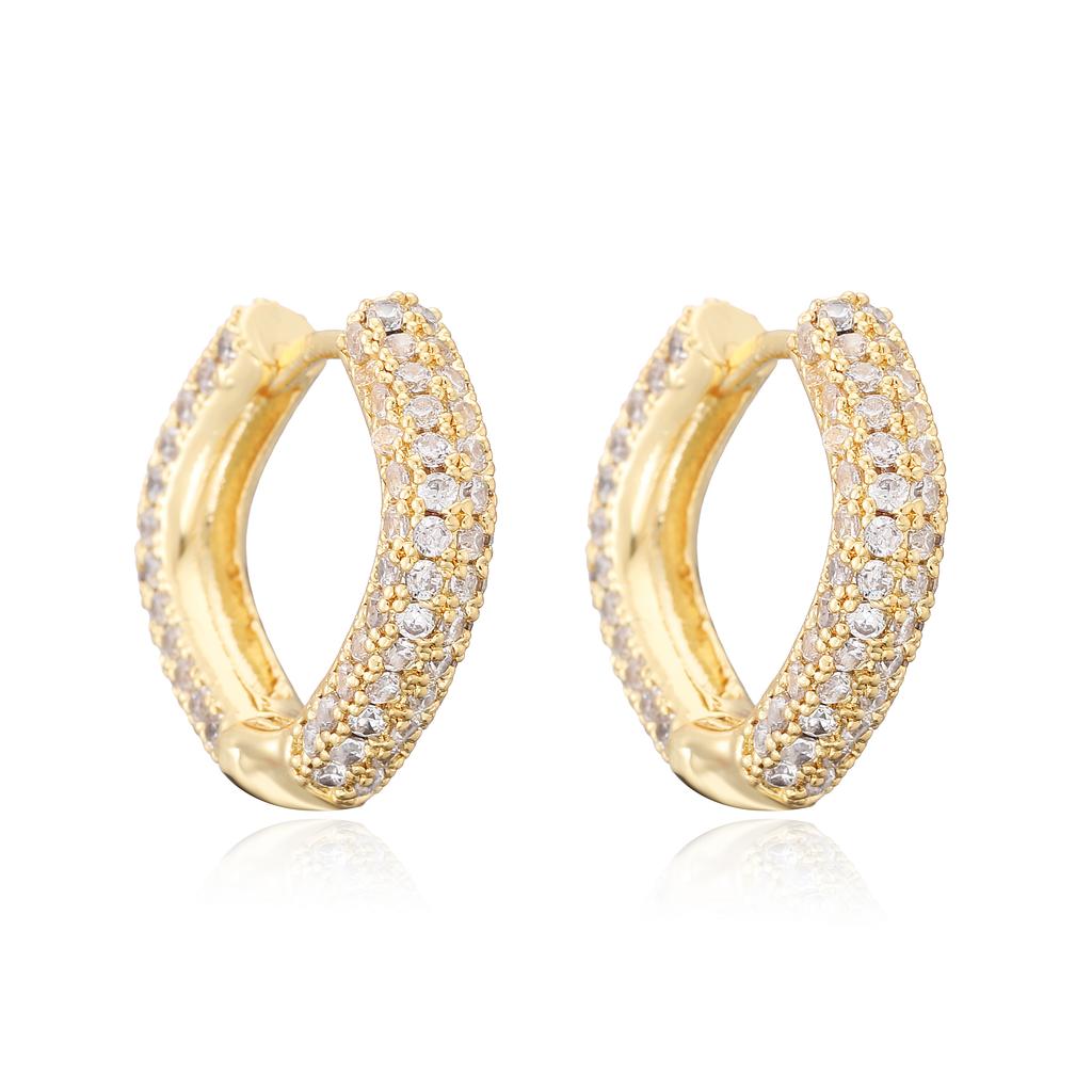 HECHENG,Brass Metal Multi-Color Zircon Square Hoop Earrings Exquisite Luxury Minimalist Korean Style Women's Zircon (1 Pair)