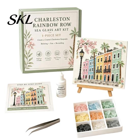 Artistic Home Ornament Making American Destinations Sea Glass Art Kit, DIY Mosaic Craft Unique Gifts for Lovers Coastal Kit Adults, Handmade Gift Wall