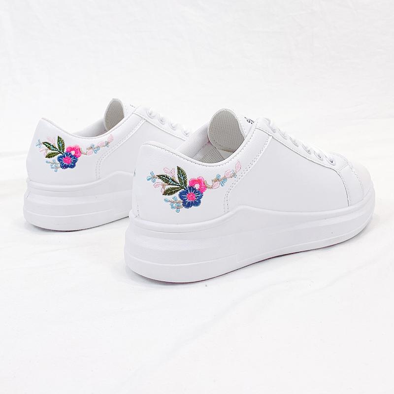 Женские туфли весна Белые удобные кроссовки Дышащие балетки Шнуровка Цветочные женские Повседневные туфли