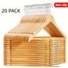 20pcs Non-Slip Wooden Clothes Hangers with Grooves, Solid Wood Drying Rack for Wardrobes, Bedrooms, Clothing Stores