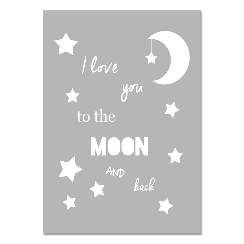 Nursery Moon Stars Canvas Printing Grey Picture Wall Art Painting Decor Kids Quotes Posters Baby Room Interior Decoration