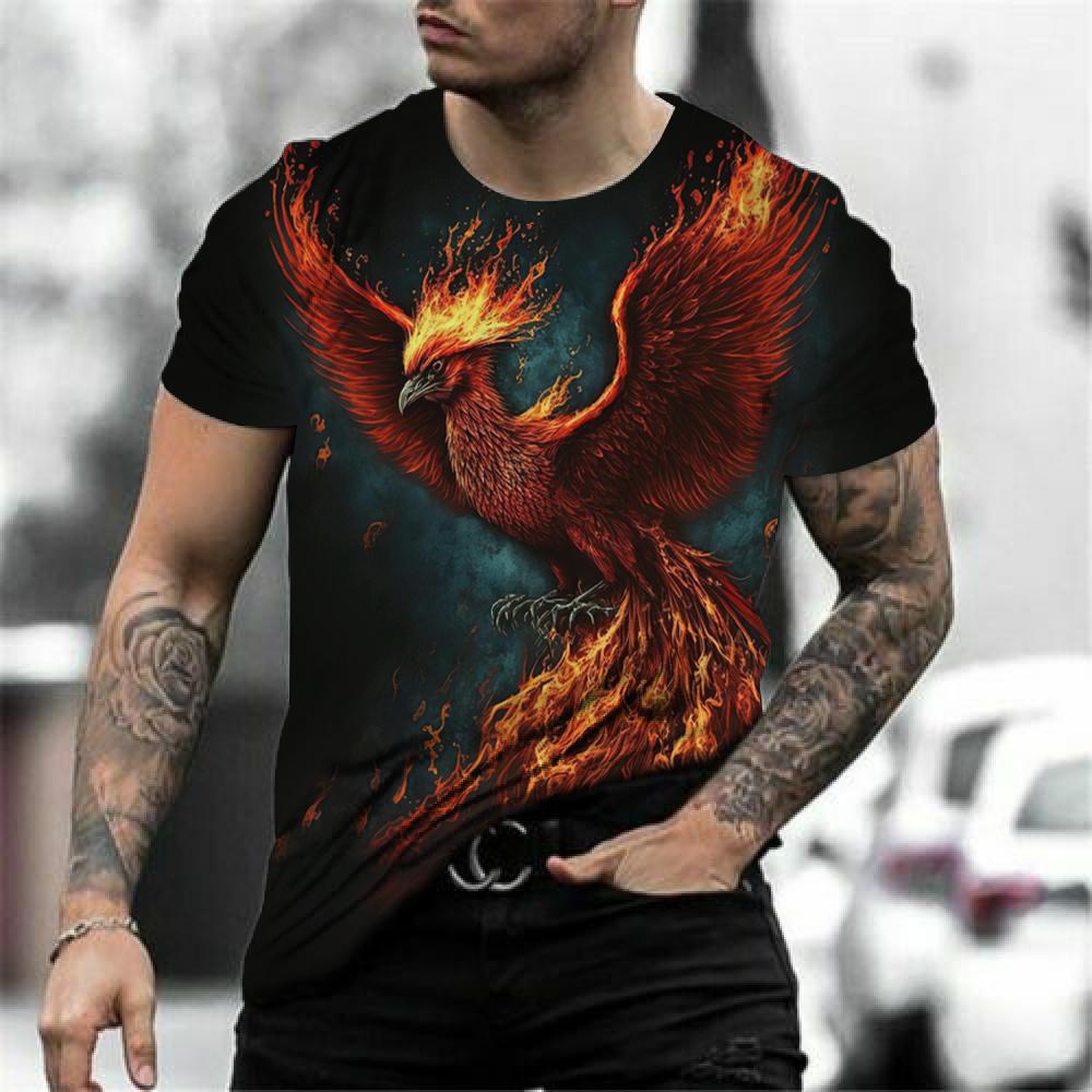 Летние мужские футболки с принтом 3D Phoenix, графические топы с коротким рукавом, модные футболки в стиле хип-хоп, мужские футболки больших размеров, винтажная мужская одежда
