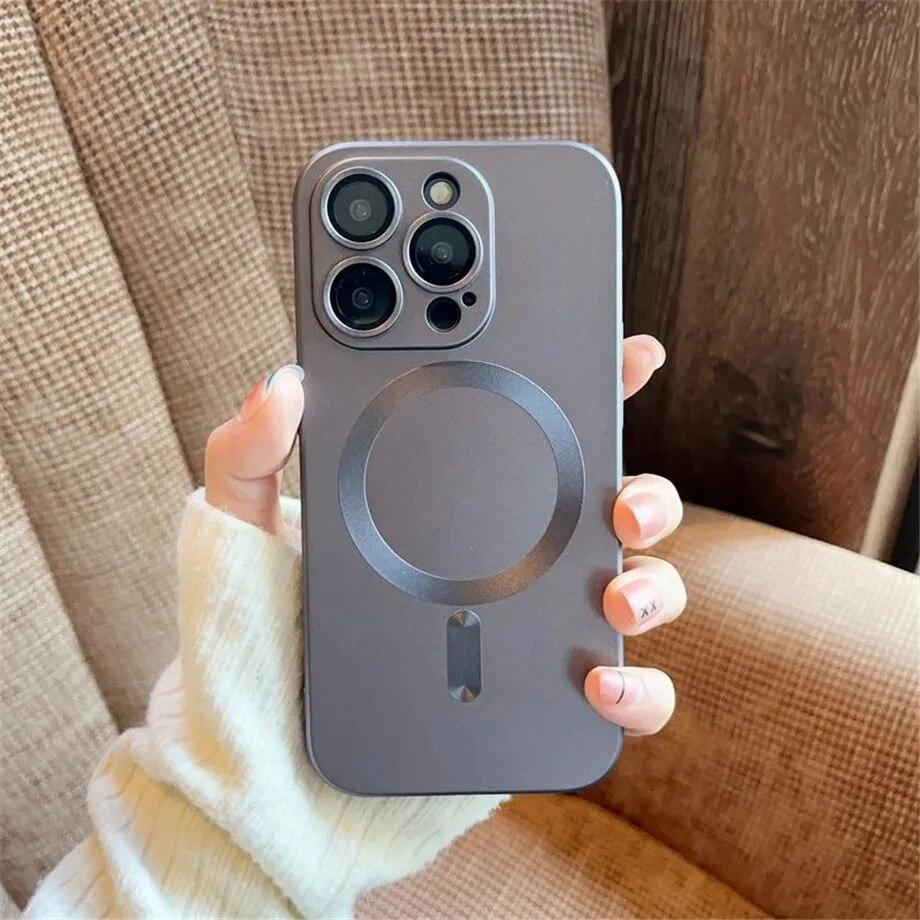 Роскошные чехлы для телефонов Magsafe с магнитной защитой линз для iPhone 15 14 11 13 12 Pro Max Plus, аксессуары для беспроводной зарядки