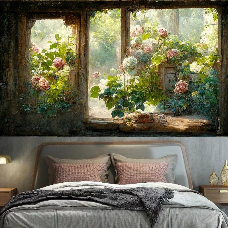 Retro Window Sill Floral Wall Hanging Room Art Decoration Hippie Bohemian   Living  Bed Home
