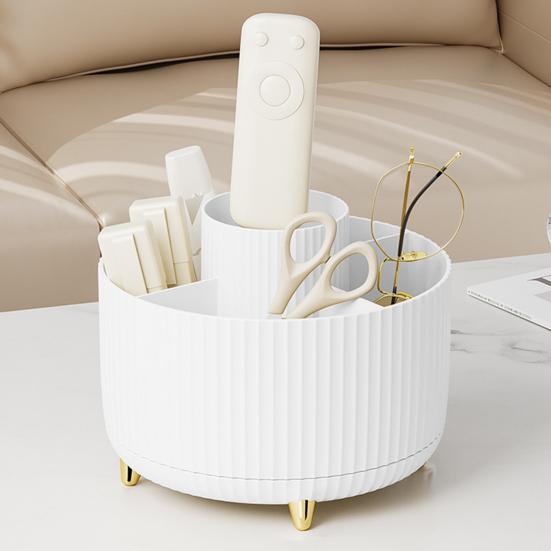 360-Degree Rotatable Cosmetic Storage Box Large Capacity Multiple Compartments Stationery Organizer Makeup Brush Holder