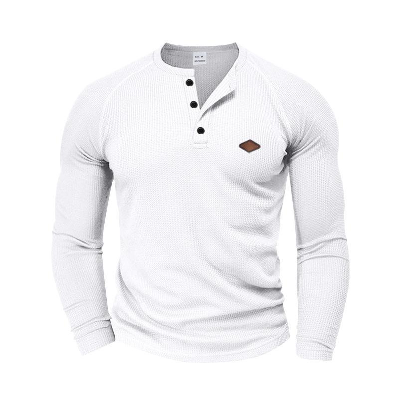 Мужская повседневная рубашка-henley с длинным рукавом из вафельного трикотажа