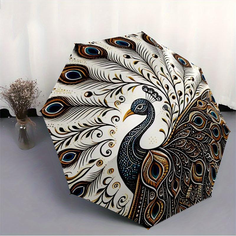 1pc Peacock Pattern Automatic Open, Sturdy Iron Frame, Compact Folding Design, All-Season Portable Umbrella for Women & Men yy250801078