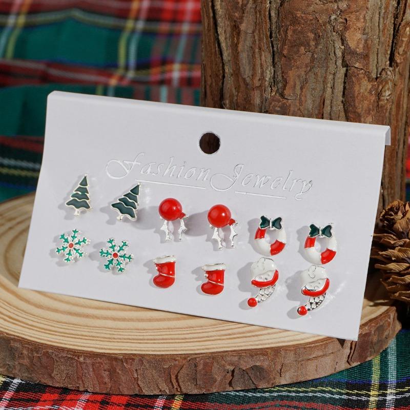 New Christmas Ornaments Fashion Christmas Tree Elk Snowflake Old Man Windmill Gift Cartoon Christmas Earrings