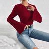 2024 Burgundy Bell Sleeve Round Neck T-Shirt – Versatile Autumn/Winter Top