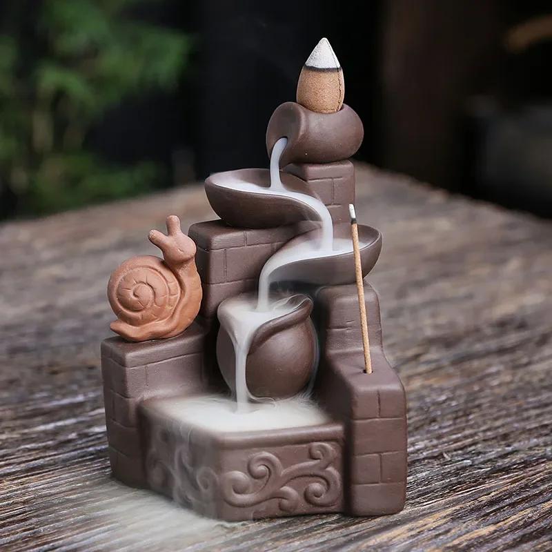 1 шт. Фиолетовая глина, милая улитка, водопад, обратный поток, курильница для благовоний, дзен, медитация, фен-шуй, украшение для дома, переносная курильница