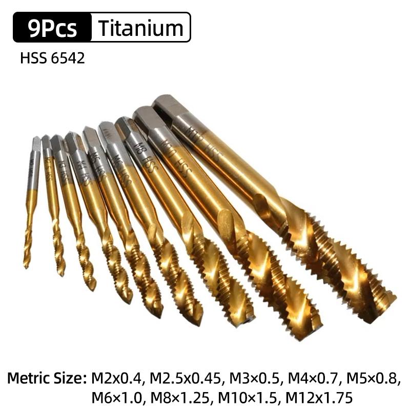 HSS Sprial Thread Tap Titanium Coated Metric SAE Screw Tap Drill Bits M3-M8 Or M2-M12 Machine Plug Tap Threading Tool Hand Tools