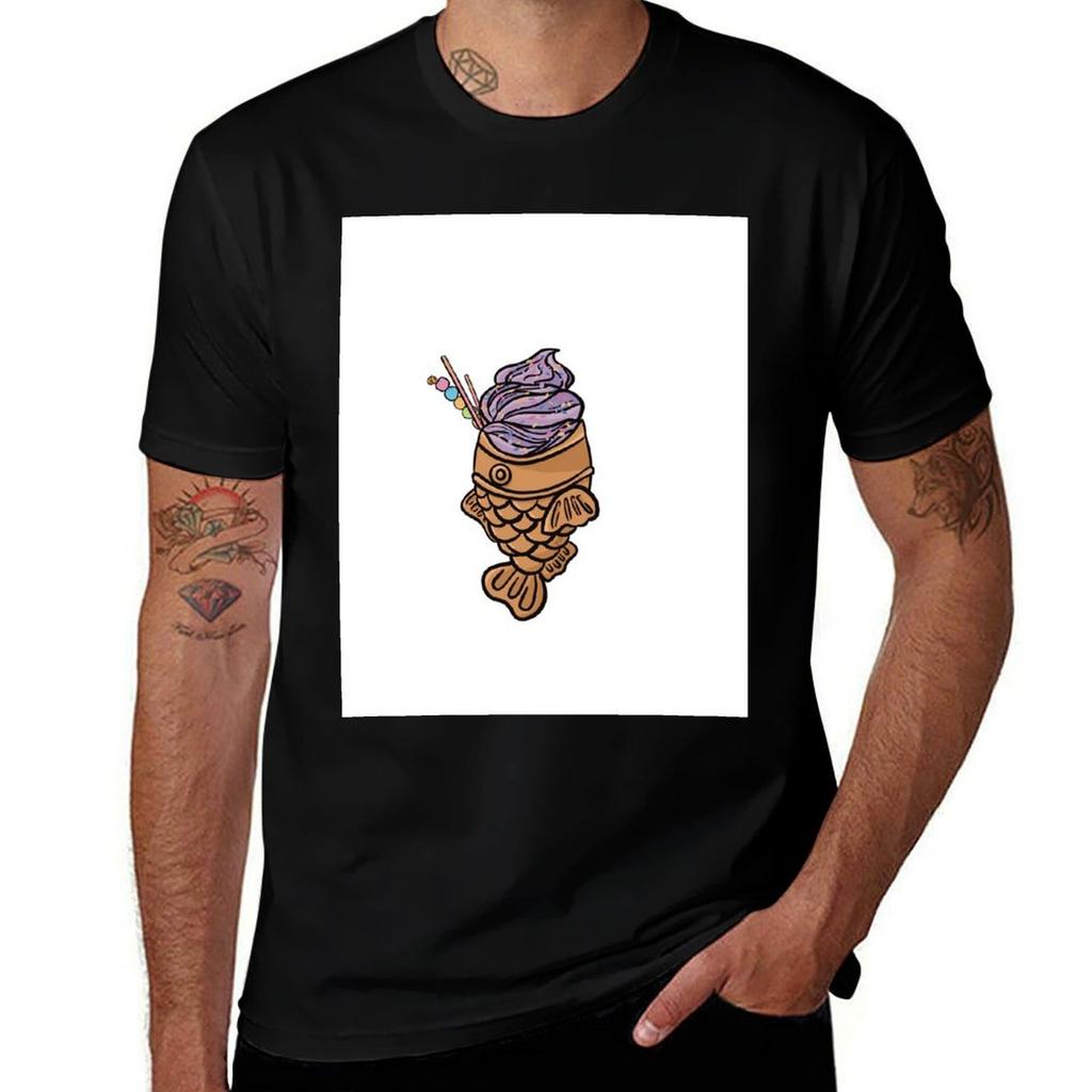 outline Taiyaki Cute with TShirt Creative Graphic Tee Shirt