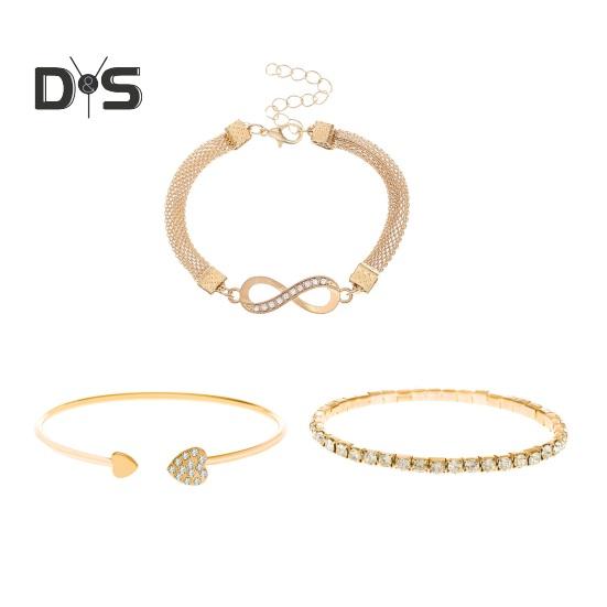 3 Pcs/Set Rhinestone Cuff Bracelets Heart Open Bracelet Jewelry Retro Lucky Stack Bracelets for Women Adjustable Dainty Bracelet Gifts