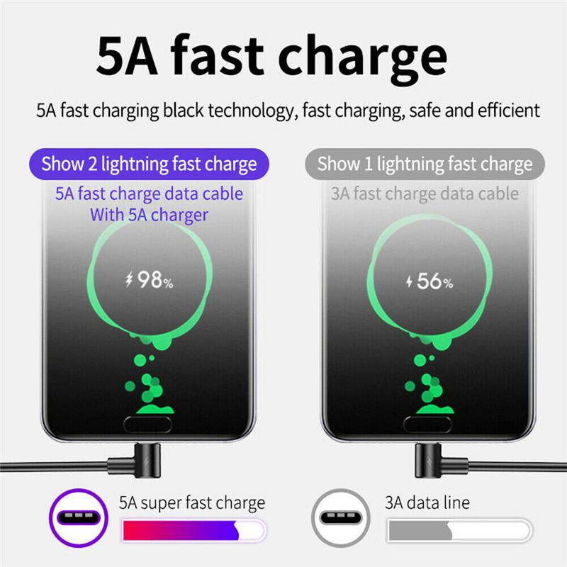 5A Elbow USB To Type-C Cable Fast Charging Cable Mobile Phone USB C Charger Data Cord for iPhone 15 Huawei Xiaomi Realme Samsung