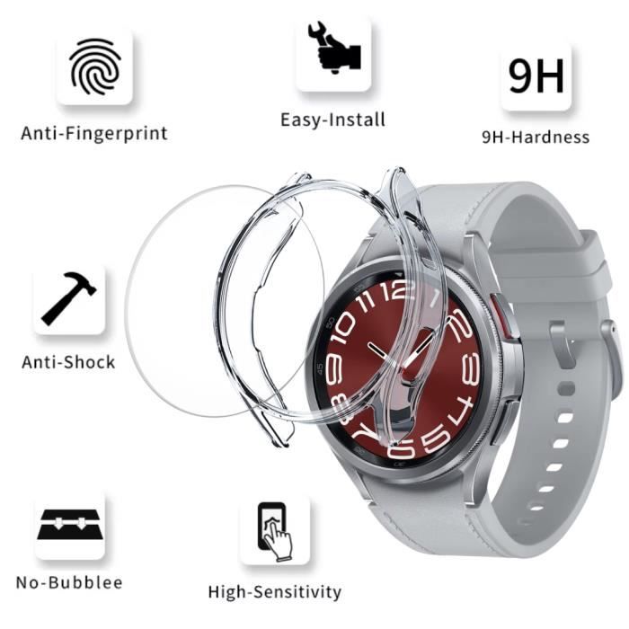 Чехол совместимый с Samsung Galaxy Watch 6 Classic 43mm - Жесткая защита прозрачный чехол экран из закаленного стекла Phonillico®