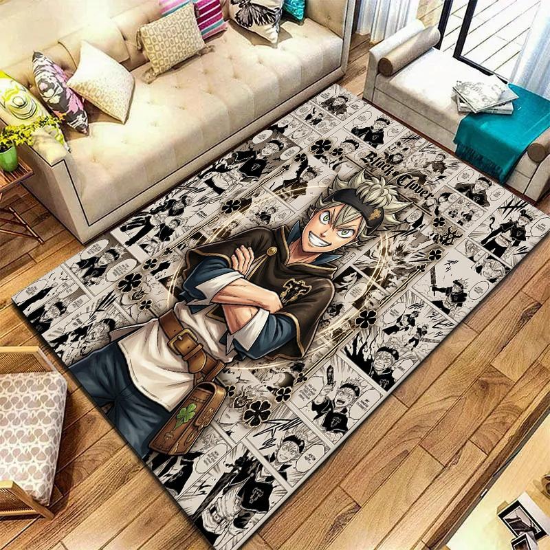 Black Clover Carpet Rug For Living Room Bedroom Home Sofa Decoration Kids Play Nonslip Floor Mat