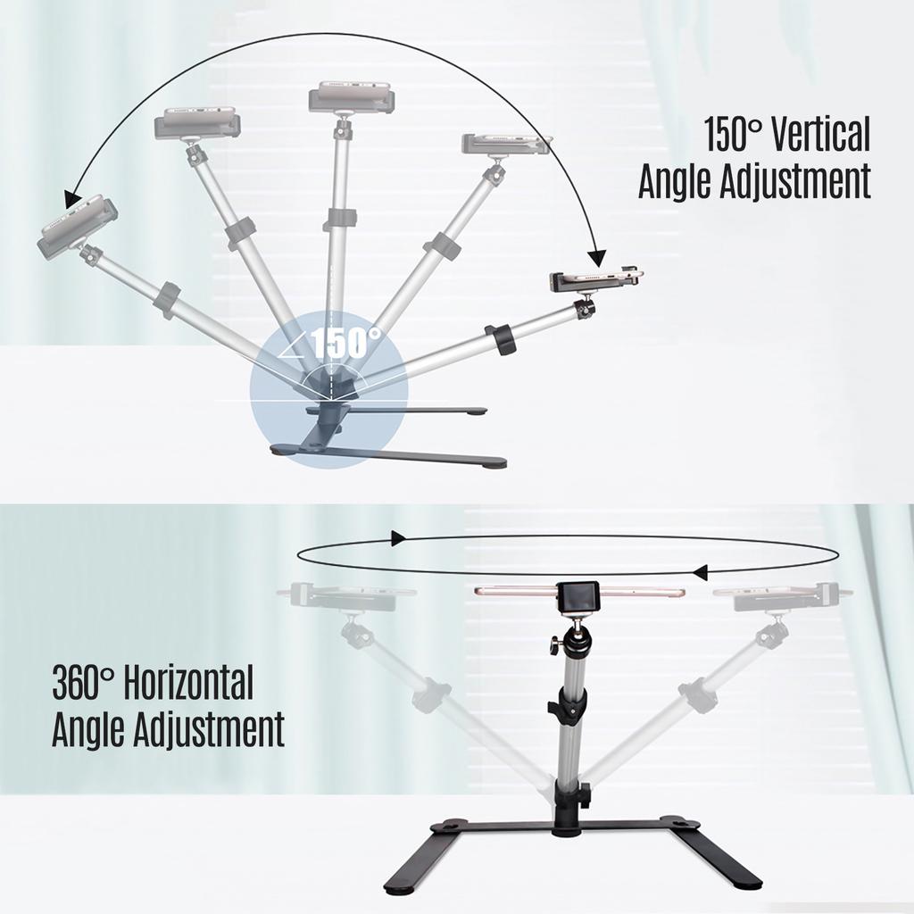 Photography Copy Stand Tabletop Phone Livestreaming Stand Kit with Adjustable Phone Holder Remote Control Overhead