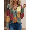 Women's T-shirt Fashion Casual Loose Tops Spring Autumn Print V-neck Zipper Long Sleeved Cashmere T-shirt
