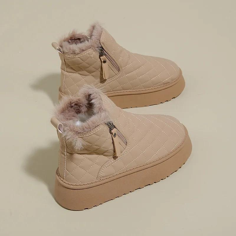 Женские ботильоны с подкладкой, высокие зимние ботинки, женская обувь на осень-зиму, повседневные, на платформе, теплые, из хлопка, с плоской подошвой, короткие ботинки