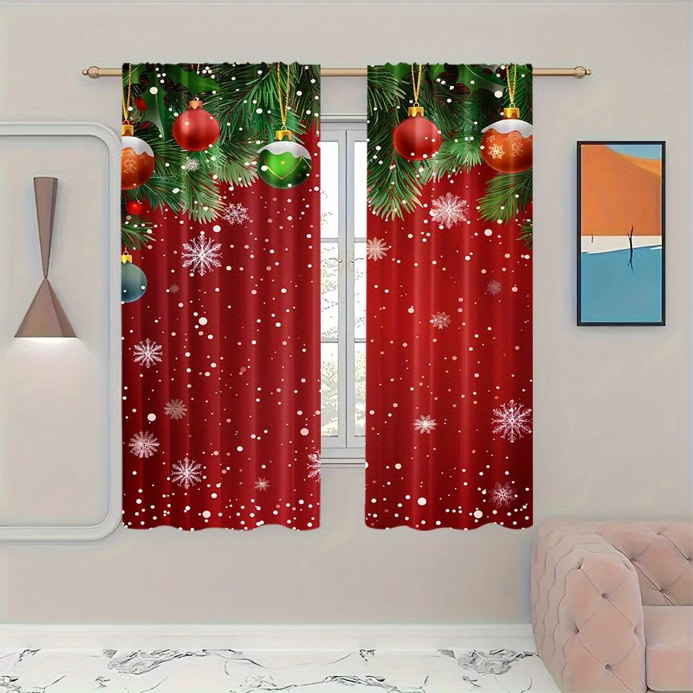 Festive Christmas Ball Conifer Red Curtains Semi-Blackout and Heat Insulation for Bedroom Living Room Door Decor Machine Wash