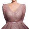 Летнее новое европейское и американское женское платье, цвет нюд-розовый, с V-образным вырезом, талия, украшенная золотыми блестками, длинное платье, платье