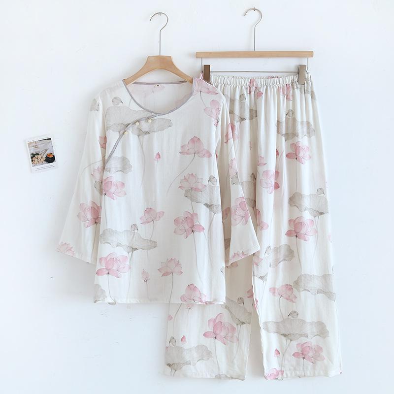 Женский повседневный пижамный комплект из бамбукового волокна - Милый весенне-летний стиль знаменитостей из Интернета с топом с длинными рукавами и брюками